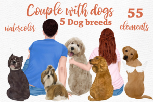 Watercolor People With Dogs Clipart Png