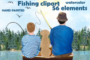 Fishing Boys Clipart Watercolor Png