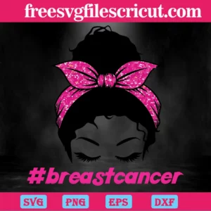 Messy Bun Breast Cancer Svg Invert