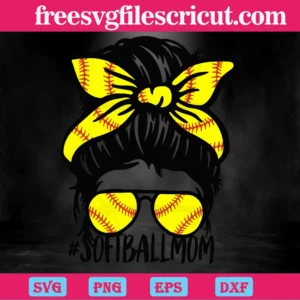Messy Bun Softball Mom Svg Invert