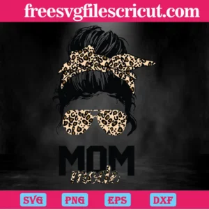 Mom Mode Leopard Messy Bun Svg Invert