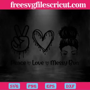 Peace Love Messy Bun Svg Invert