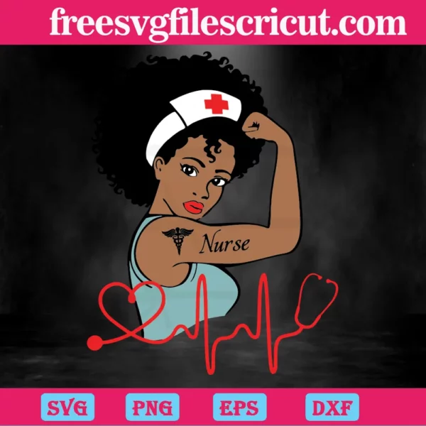 African American Nurse Strong Melanin Girl, Cuttable Svg Files Invert