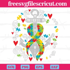 Anchored In Love Autism Awareness Puzzle Piece Ribbon, Svg Files For Crafting And Diy Projects Invert