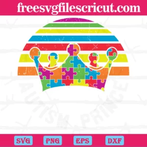 Autism Prince Crown Colorful Puzzle, Download Svg Cut Files Free Commercial Use Invert