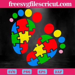 Baby Feet Autism Awareness, Svg Files For Crafting And Diy Projects Invert