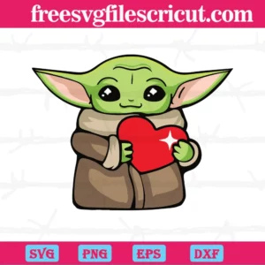 Baby Yoda With Heart Svg