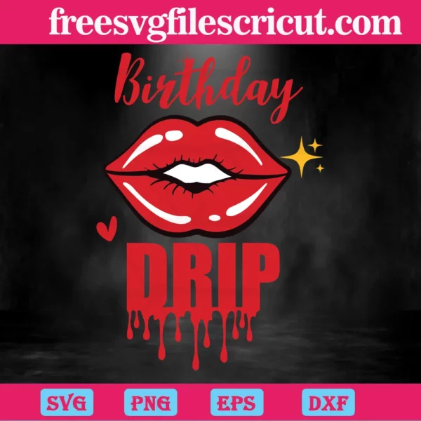 Birthday Drip Lips Outline, Scalable Vector Graphics Invert