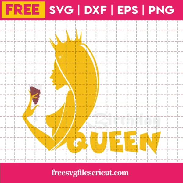 Birthday Queen With Wine Glass Outline, Free Svg Cutting Files For Download Invert