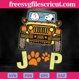 Charlie Brown And Snoopy In Jeep Svg Invert