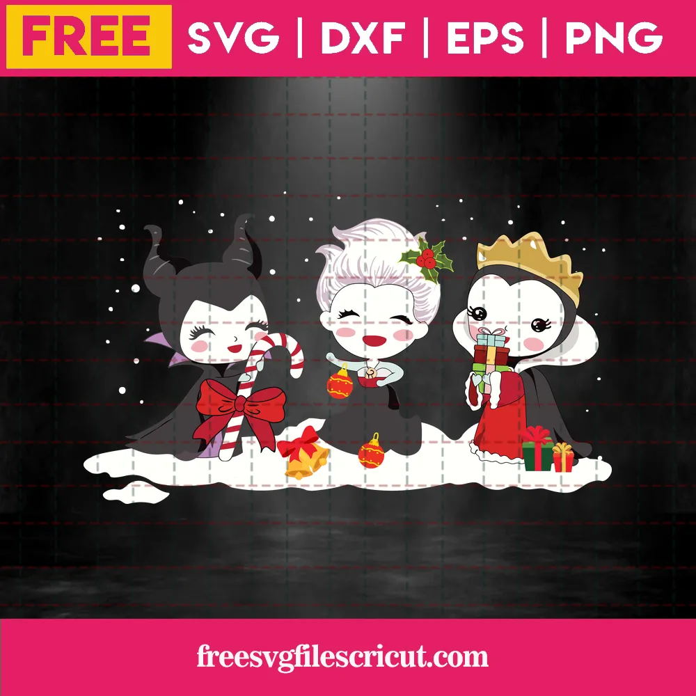 Chibi Disney Villains Maleficent Ursula Evil Queen Christmas, Svg Files For Cricut