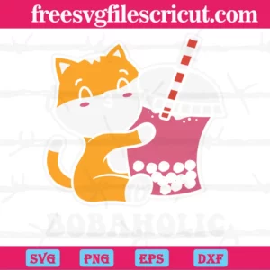 Cute Cat Bobaholic Anime Svg For Diy Crafters Invert