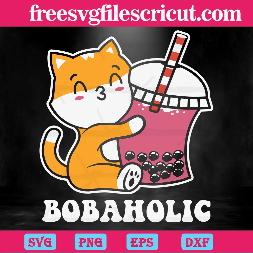 Cute Cat Bobaholic Anime Svg For Diy Crafters
