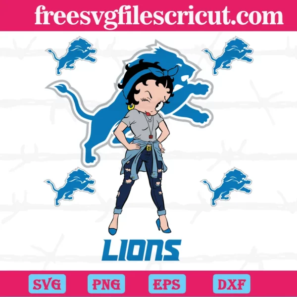 Detroit Lions Betty Boop Nfl Girl, Svg Png Dxf Eps Designs Download