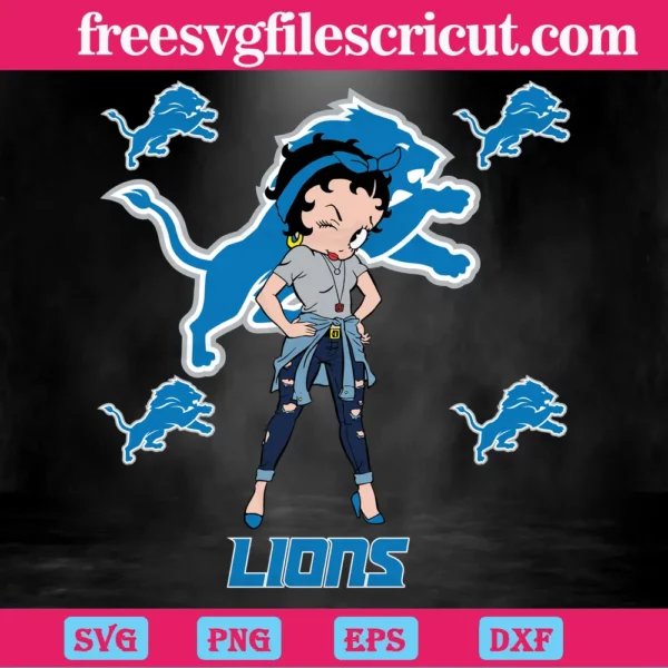 Detroit Lions Betty Boop Nfl Girl, Svg Png Dxf Eps Designs Download Invert