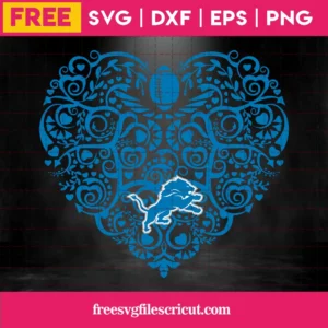 Detroit Lions Football Heart, Free Svg Images For Cricut Invert