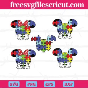 Disney Minnie Mouse Mickey Autism Awareness Puzzle Piece, Svg Files For Silhouette
