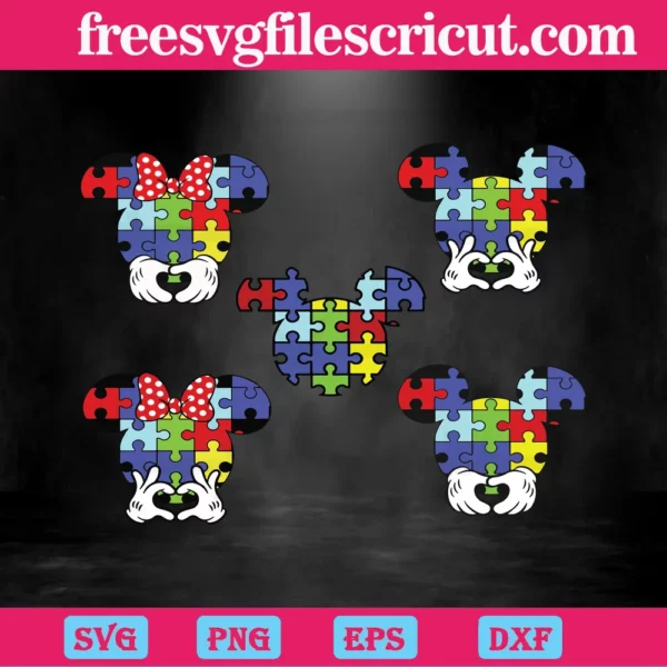 Disney Minnie Mouse Mickey Autism Awareness Puzzle Piece, Svg Files For Silhouette Invert