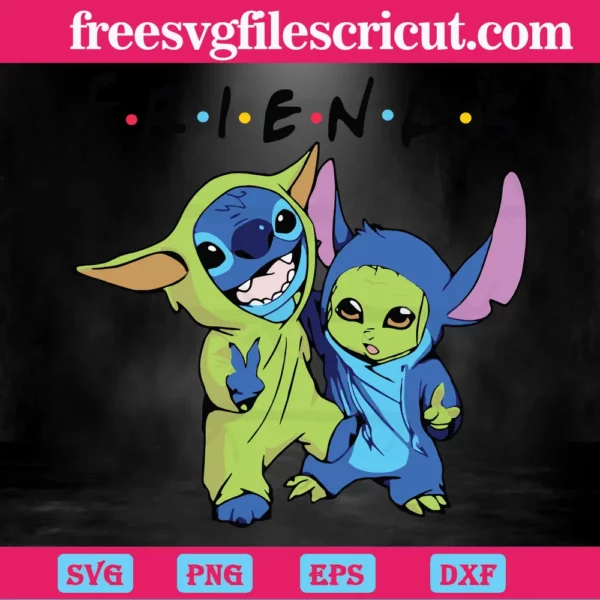 Friends Baby Yoda And Stitch Svg Invert