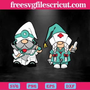 Gnome Nurse And Doctor, Cutting File Svg Invert