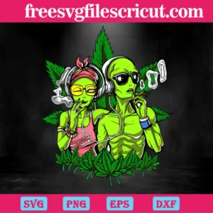 Hippie Aliens Smoking Weed, Svg Png Dxf Eps Cricut Invert