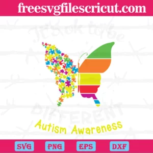 It'S Ok To Be Different Autism Awareness Puzzle Butterfly, Scalable Vector Graphics Invert