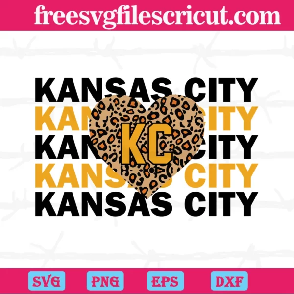 Kansas City Chiefs Football Leopard Cheetah Heart, Svg Png Dxf Eps Digital Files
