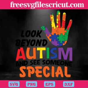 Look Beyond Autism And See Someone Special Autism Hand Outline, Vector Illustrations Invert