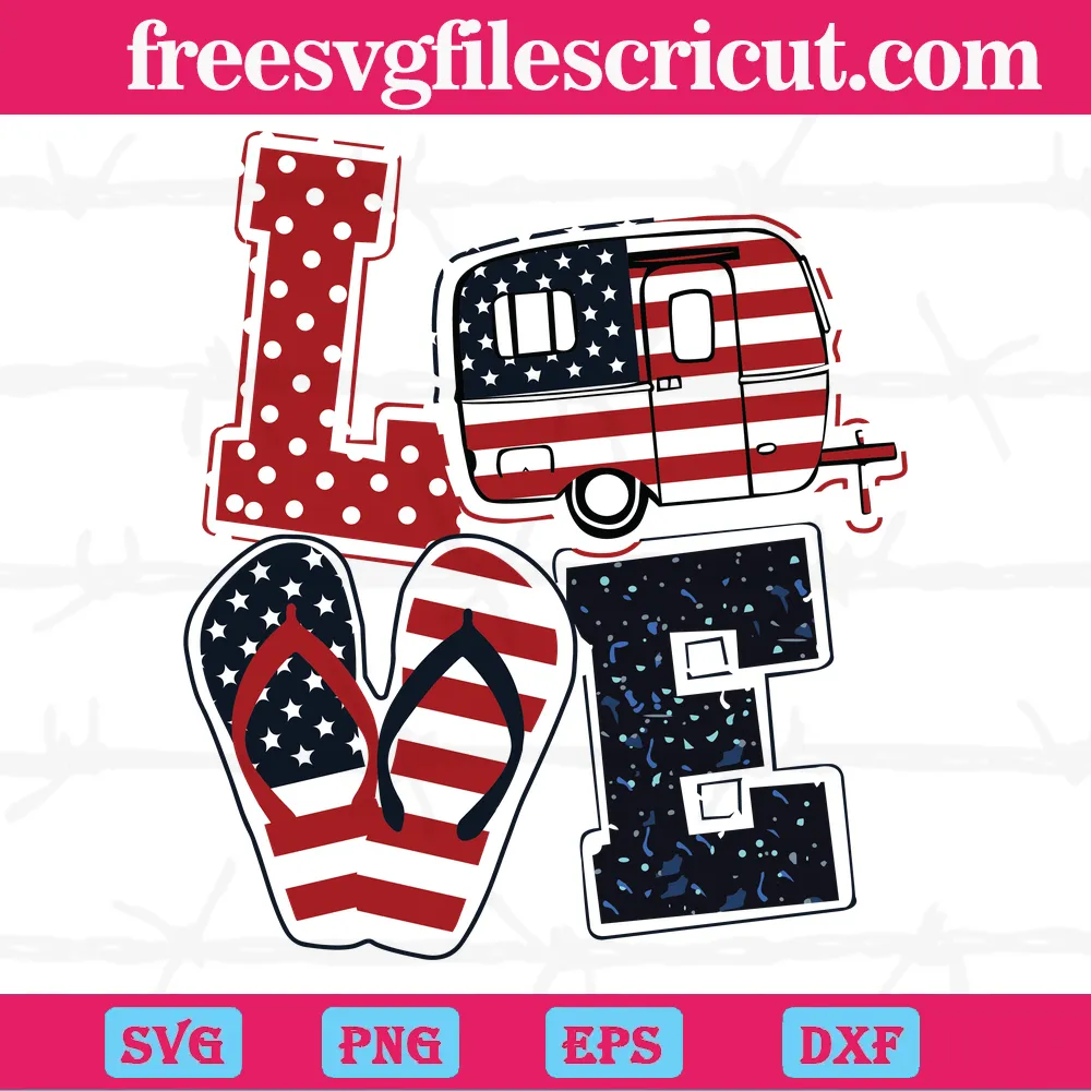 Love Camping American Flag 4Th July Camper Van Flip-Flops, Svg Clipart