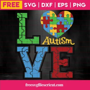 Love Heart Autism Cricut Svg Free File Invert