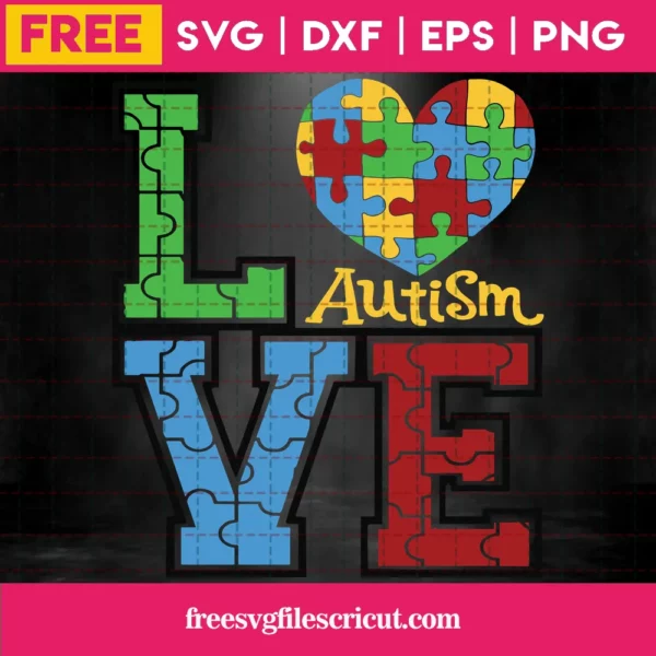 Love Heart Autism Cricut Svg Free File Invert