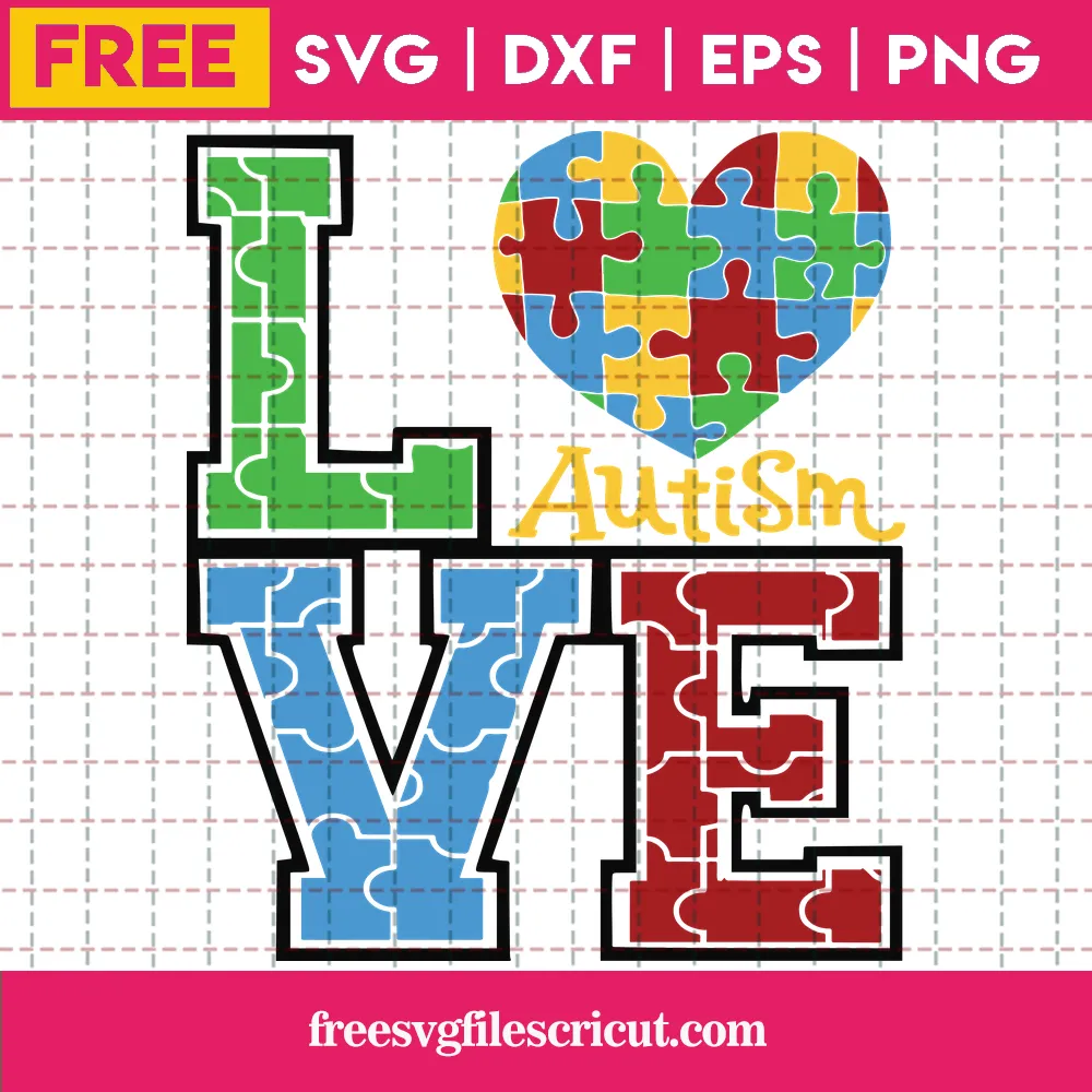 Love Heart Autism Cricut Svg Free File