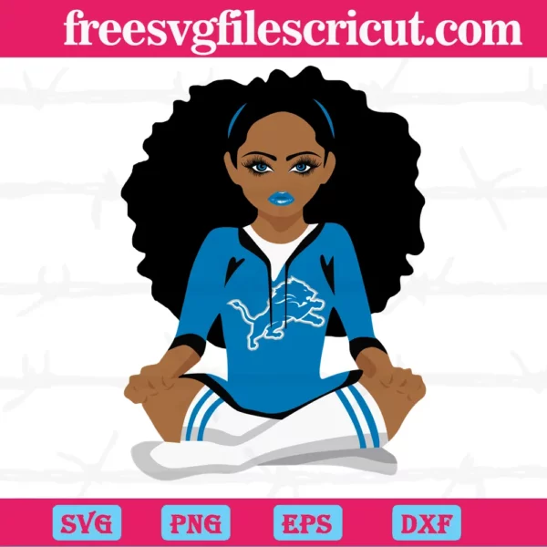 Nfl Football Detroit Lions Black Girl, Svg Png Dxf Eps Digital Download