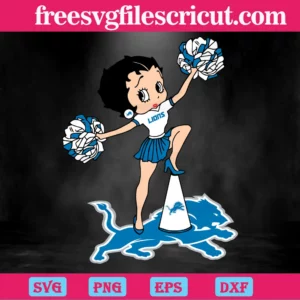 Nfl Football Teams Detroit Lions Fangirl Cheer Betty Boop, Svg Png Dxf Eps Digital Files Invert