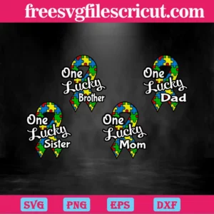 One Lucky Brother Sister Mom Dad Family Ribbon Puzzle Piece Autism, Svg Bundle Files Invert