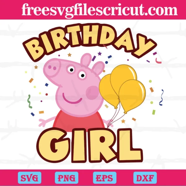 Peppa Pig Baloon Birthday Girl, Vector Illustrations