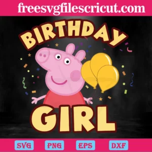 Peppa Pig Baloon Birthday Girl, Vector Illustrations Invert