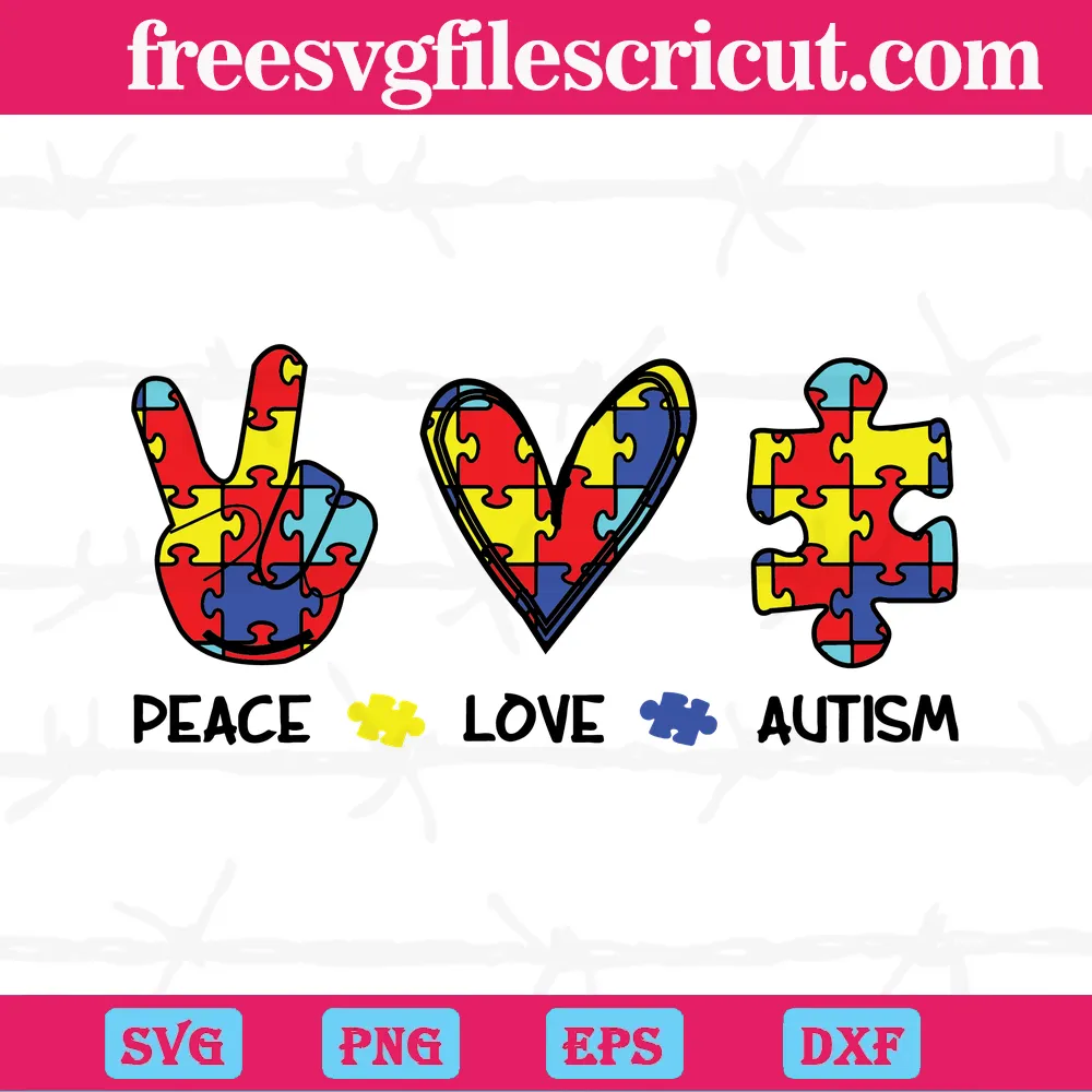 Puzzle Piece Peace Love Autism Hand Heart, Svg Clipart