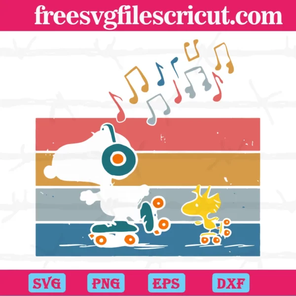 Retro Snoopy Listening Music Svg Illustration Invert