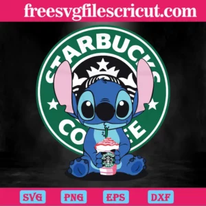 Stitch Drinking Starbucks Coffee Svg Invert