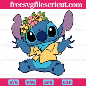 Stitch With Wreath, Svg Png Dxf Eps Cricut Files