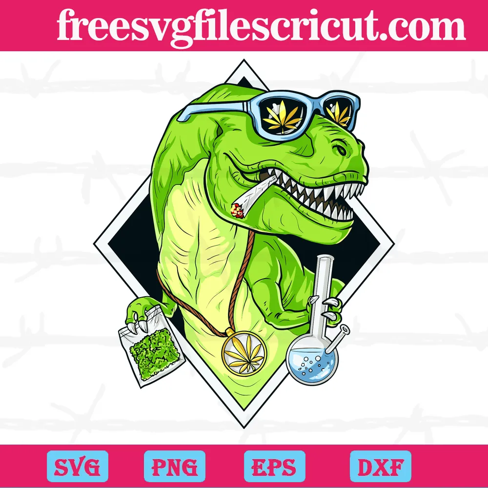 T-Rex Dinosaur Stone Weed Hippie Svg Files For Vinyl