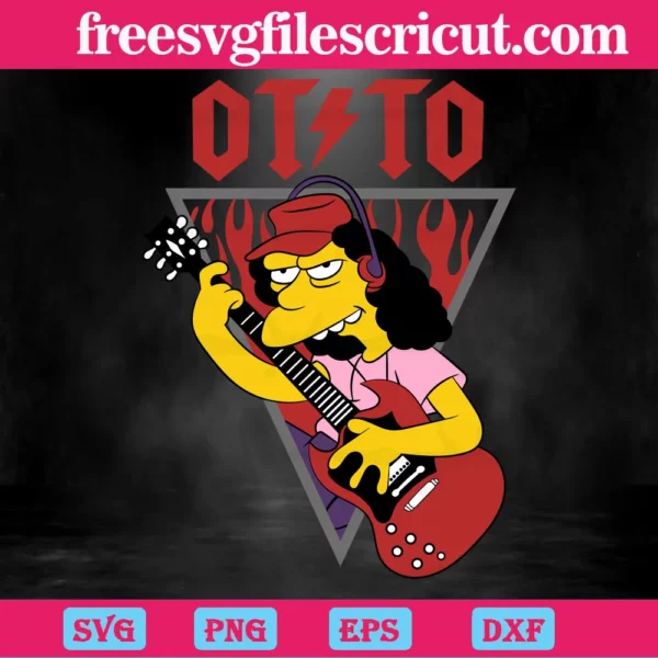 The Simpsons Otto Mann Playing Guitar, Svg Clipart Invert