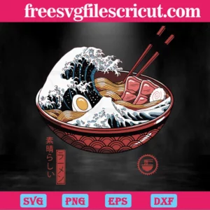 Anime Great Wave Ramen Bowl, Svg Eps Dxf Png Invert