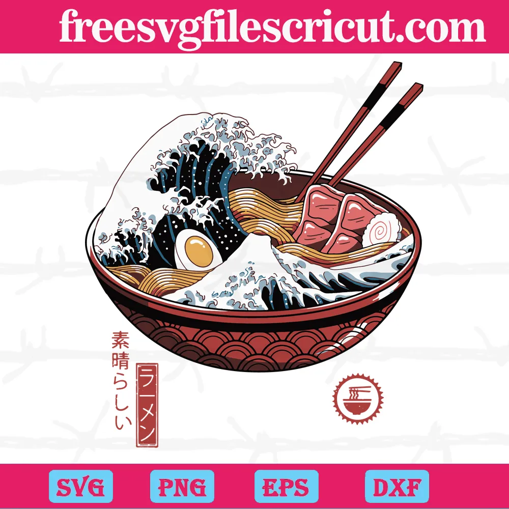 Anime Great Wave Ramen Bowl, Svg Eps Dxf Png