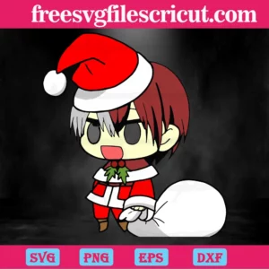 Chibi Todoroki Shoto With Christmas Hat My Hero Academia Svg Clipart Invert