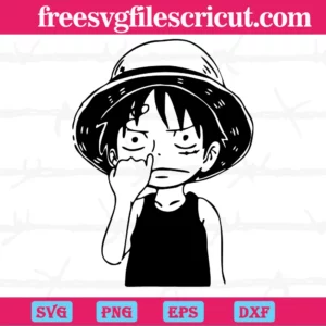 Cute Face Chibi Luffy One Piece Anime Black And White, Vector Illustrations