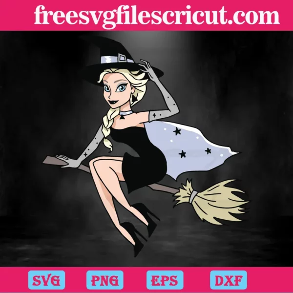 Elsa Witch Hat And Broom, Svg For Commercial Use Invert