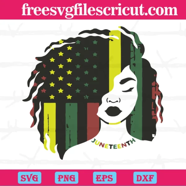 Juneteenth Black Woman Natural Hair American Flag, Svg Files