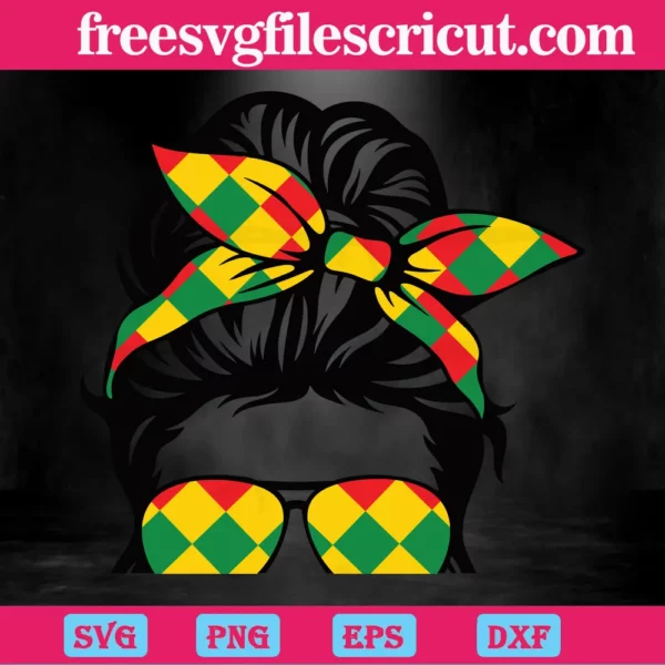 Juneteenth Messy Bun Sunglasses, Svg Png Dxf Eps Cricut Files Invert